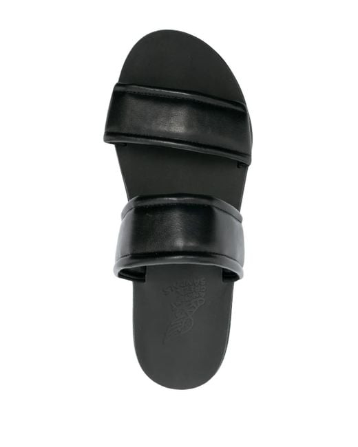 Ancient Greek Sandals Black Enias Leather Slides for men