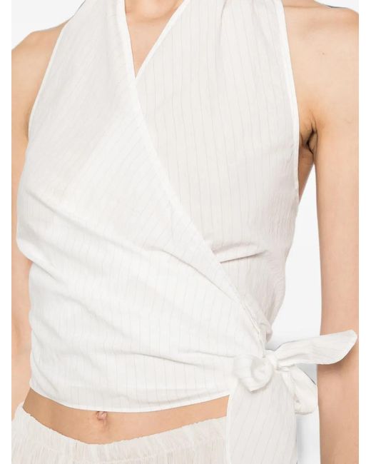 St. Agni White Pinstripe Wrap Top