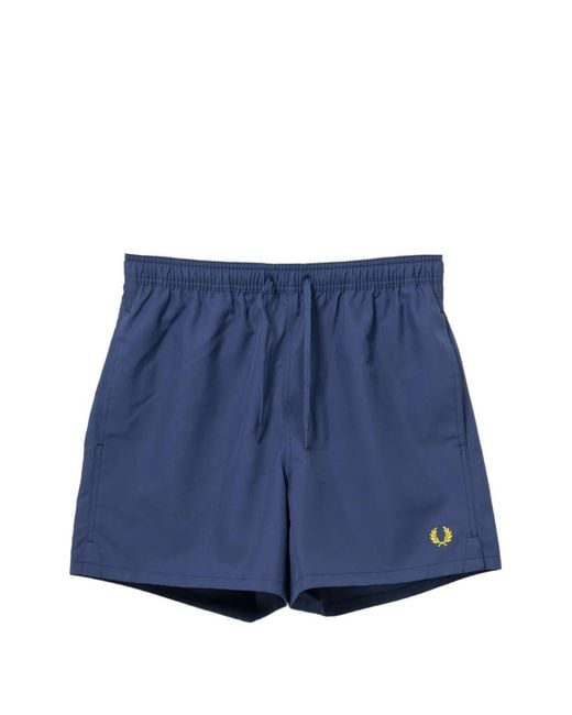 Fred Perry Blue Logo-Embroidered Swim Shorts for men