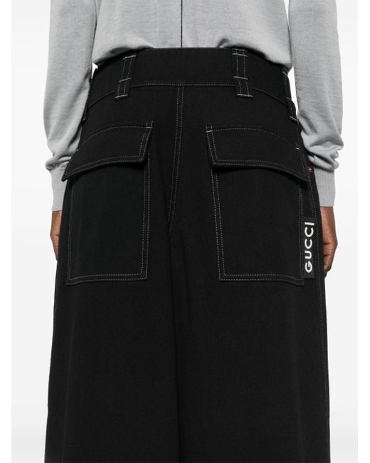 Gucci Oversized Katoenen Jeans Met Wijde Pijpen En Logotab in het Black