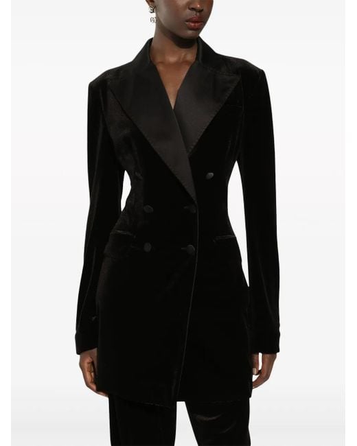 Dolce & Gabbana Black Velvet Double-Breasted Blazer