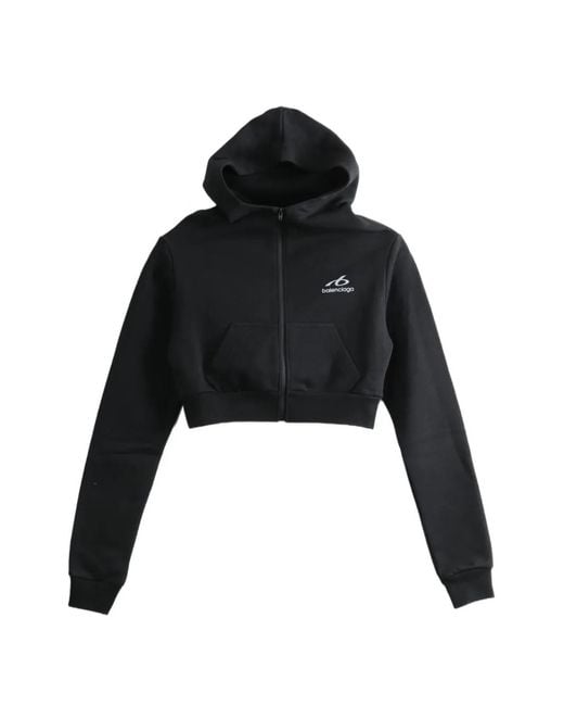 Balenciaga Black Logo-Print Zip-Up Crop Hoodie