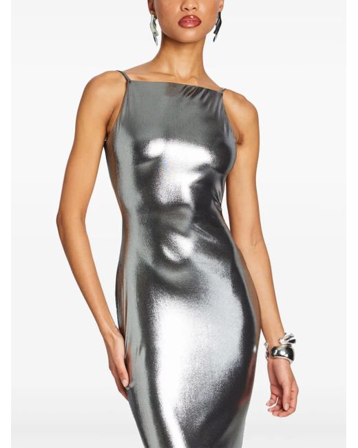 retroféte Gray Romilly Metallic Open-Back Gown