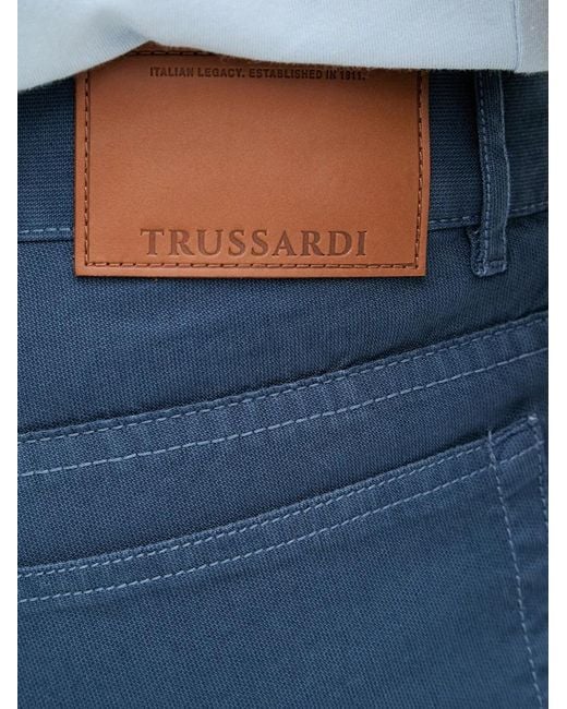 Trussardi Blue Logo-Patch Straight-Leg Trousers for men