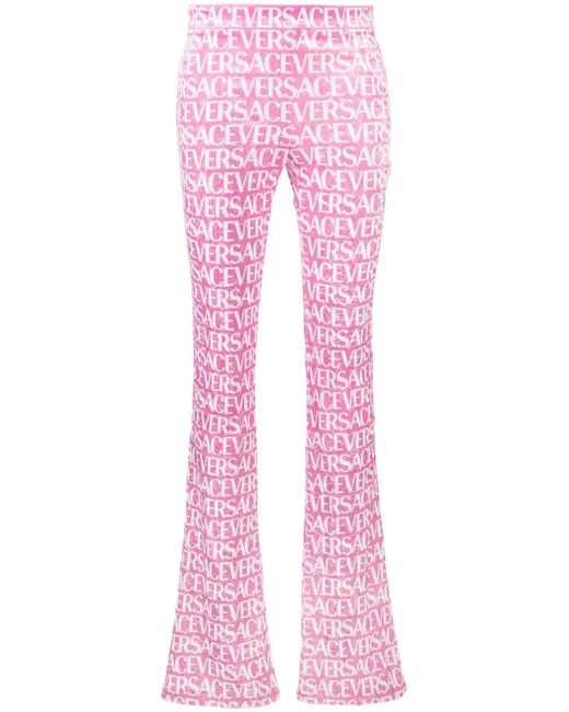 Versace Pink Logo-Print Flared Trousers