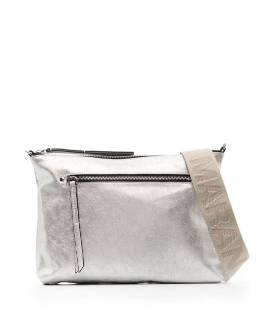 Isabel Marant Nessah Metallic Leather Crossbody Bag in Silver (Grey