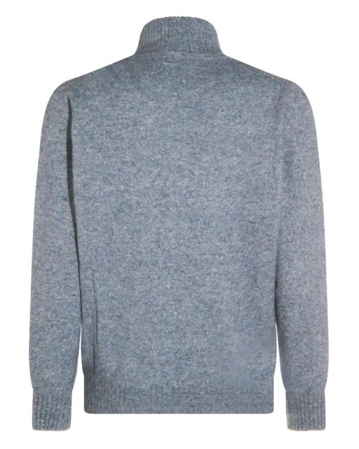 Brunello Cucinelli Blue High-Neck Zip-Front Cardigan for men