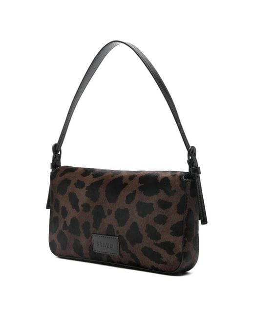 Staud Black Leopard-Pattern Buckle-Detail Shoulder Bag