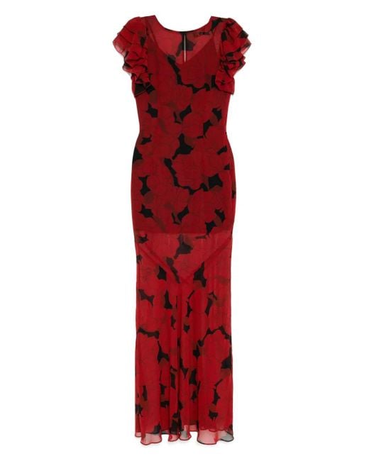 De La Vali Red Bougainvillea Maxi Dress