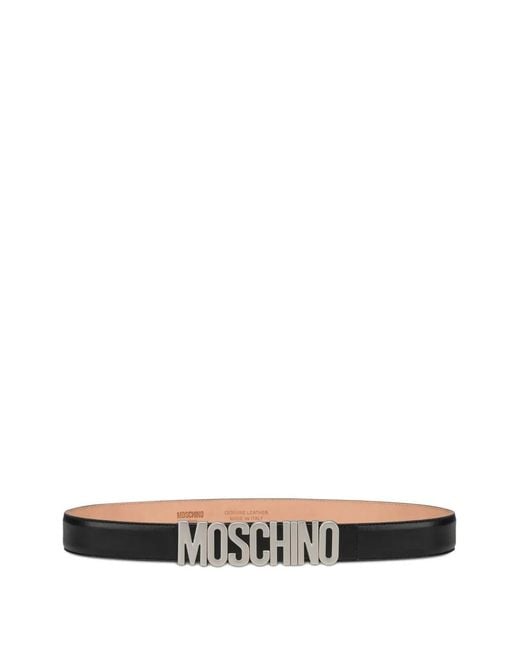 Moschino White Logo-Lettering Leather Belt