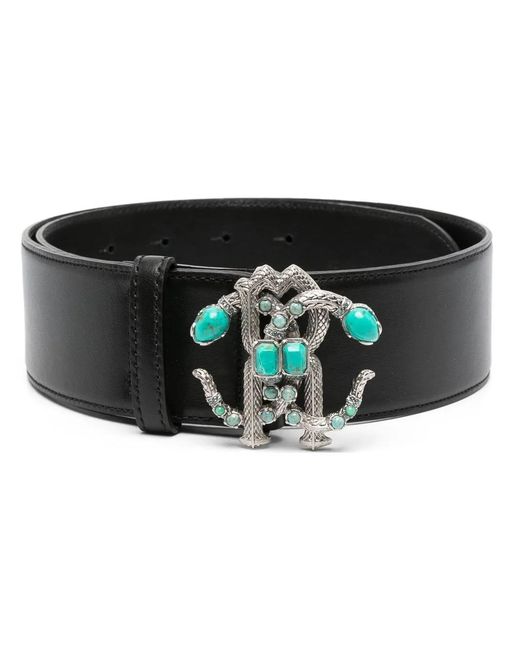 Roberto Cavalli Black Mirror Snake Leather Belt