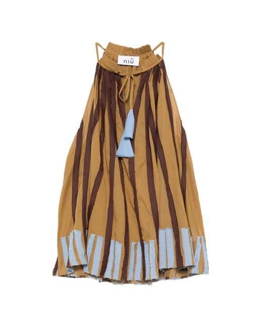 Niu White Striped Tassel Blouse