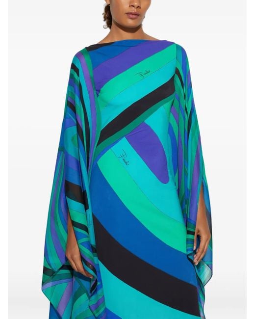 Abito Lungo Con Stampa di Emilio Pucci in Blue