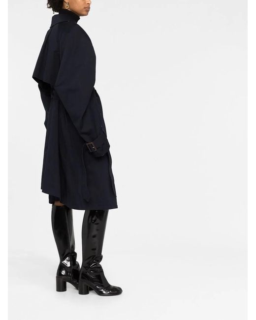 Balenciaga Blue Twisted Puff-Sleeves Cotton Trench Coat
