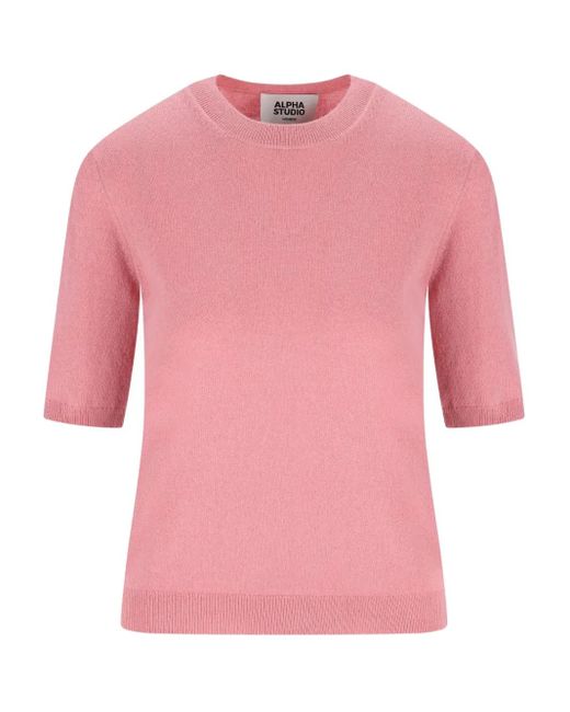 Alpha Studio Pink Short-Sleeve Cashmere Top