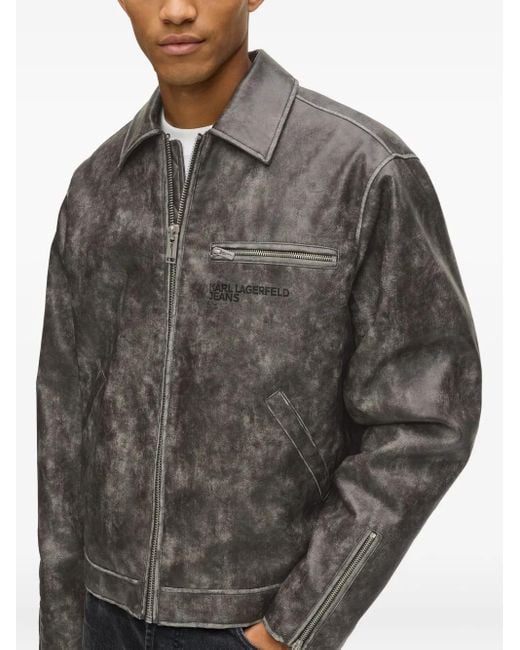 Karl Lagerfeld Gray Washed-Effect Zip-Front Jacket for men