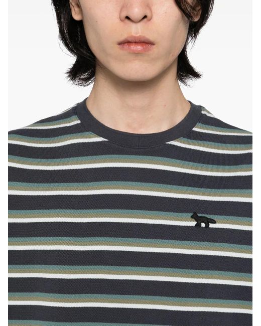 Maison Kitsuné Black Profile Fox Patch Striped Comfort T-Shirt for men