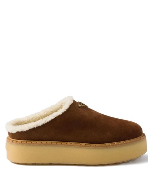 Prada Brown Mules Mit Shearling-Futter