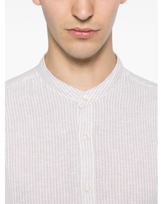 Imperial White Vertical-Stripe Band-Collar Shirt for men