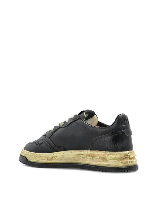 Autry Black Leather Distressed-Sole Sneakers