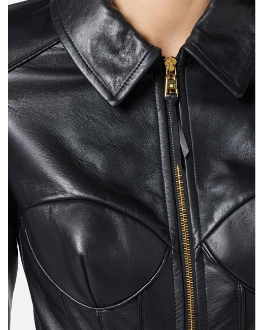 Elisabetta Franchi Black Leather Belted Jacket
