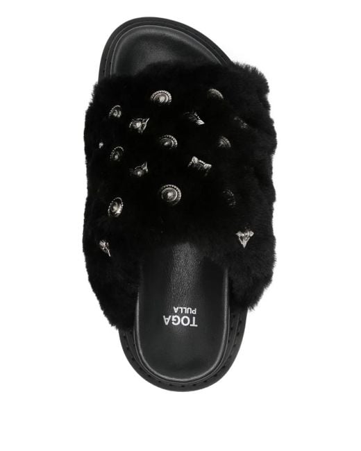 Toga Black 40Mm Shearling Studded Sandals
