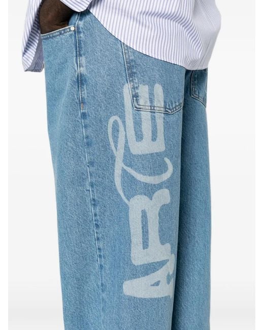 Arte' Blue Logo-Print Straight-Leg Jeans for men