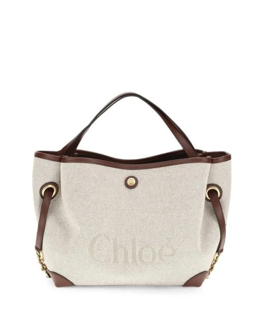 Chloé White Clover Logo-Print Tote Bag