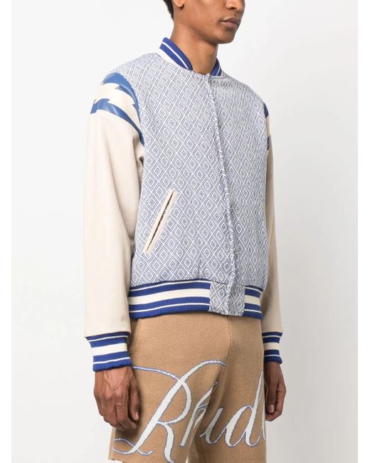 Rhude Blue Diamond-Jacquard Baseball Jacket for men