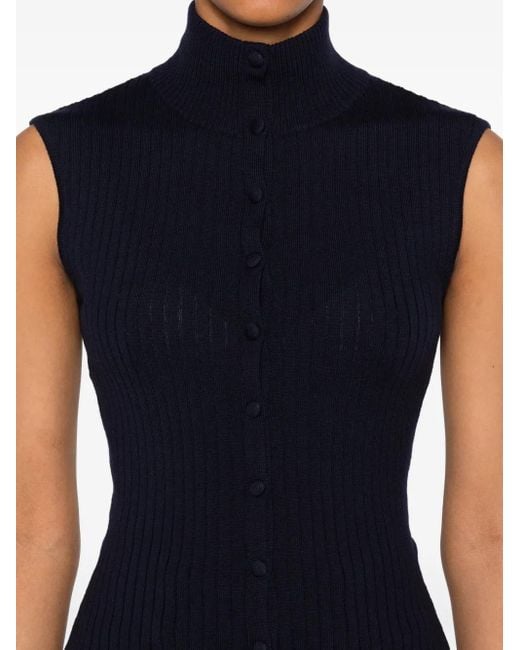 Top Smanicato A Coste di Jean Paul Gaultier in Blue