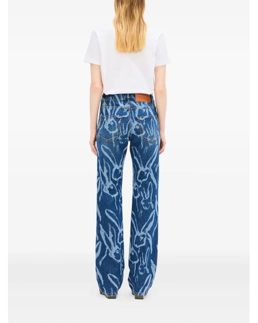 MSGM Blue Rabbit-Print Trousers