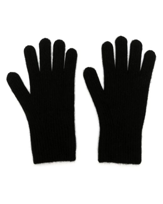 Totême Black Ribbed Knit Cashmere Gloves