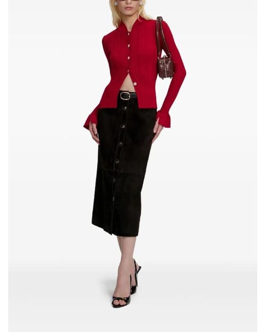 Self-Portrait Red Ribbed Button Cardigan