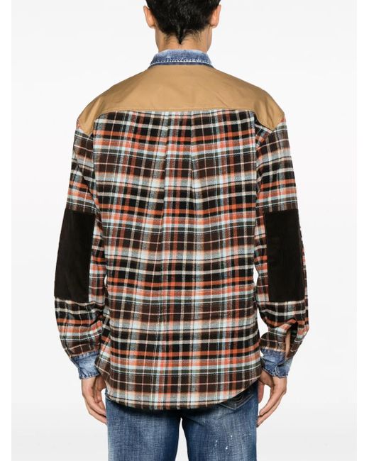 DSquared² Gray Denim-Details Check-Pattern Shirt for men