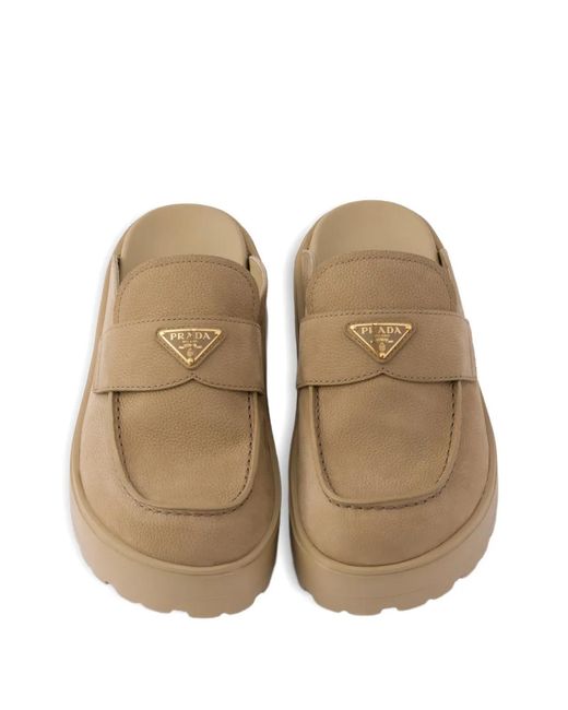 Prada Brown Nubuck Flatform Mules