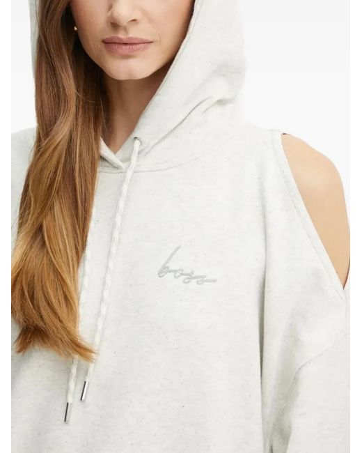 Boss Blue Logo-Embroidered Cut-Out Hoodie