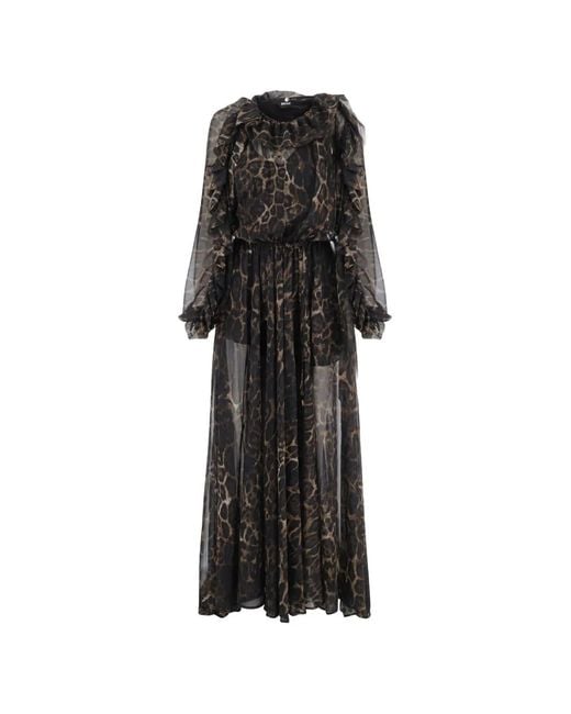 Just Cavalli Black Leopard-Print Ruffled Maxi Dress