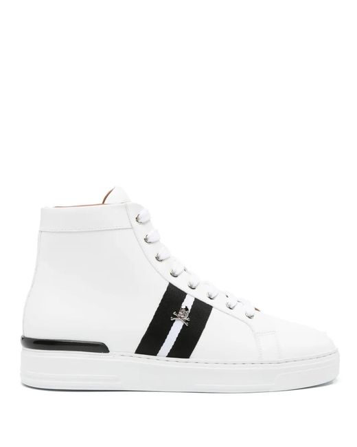Philipp Plein White Skull-Charm Leather Sneakers