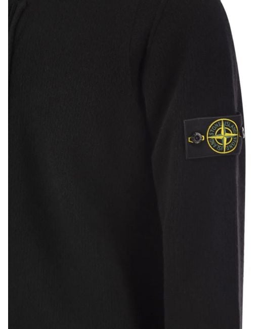Stone Island Black Compass High-Neck Cardigan for men