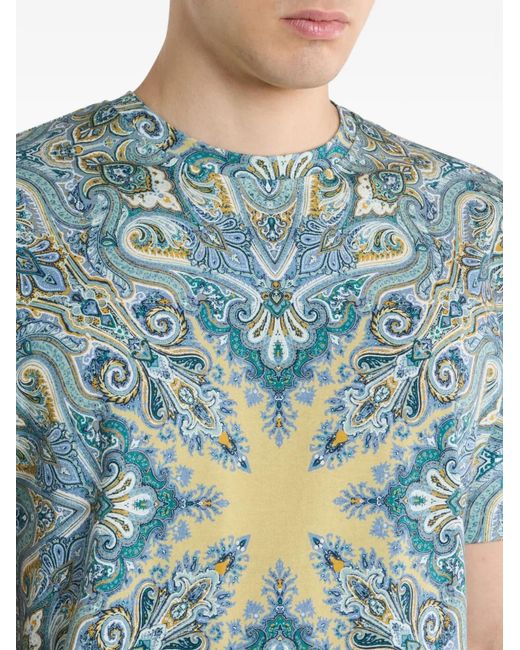 Etro Blue Paisley-Print T-Shirt for men