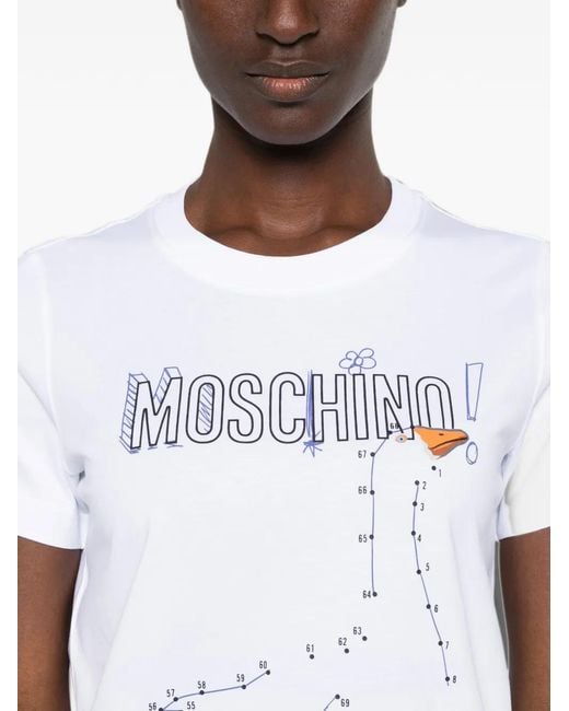 Moschino White Short-Sleeve Goose-Print T-Shirt