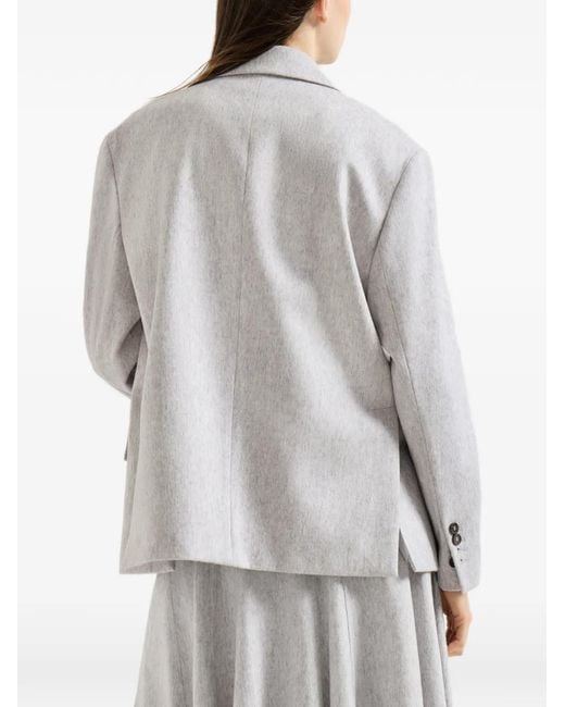 Brunello Cucinelli White Wool Flannel Blazer With Monili