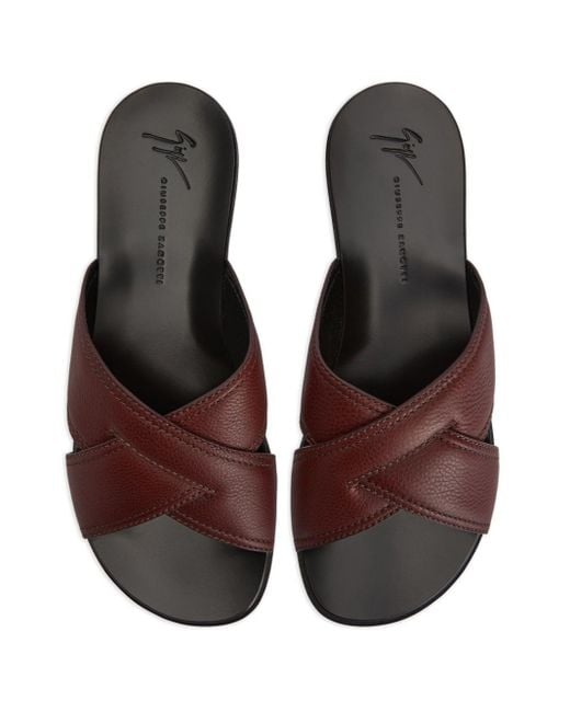 Giuseppe Zanotti Brown Flavio Crossover-strap Leather Slides for men