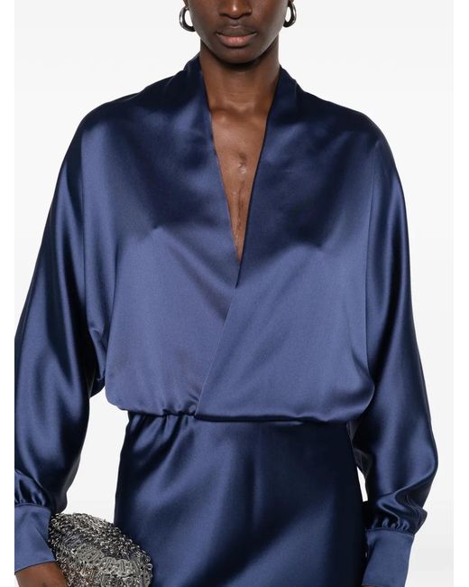 Atu Body Couture Blue V-Neck Long-Sleeve Maxi Gown
