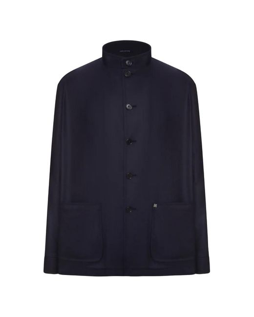 Tagliatore Blue Mandarin-Collar Jacket for men