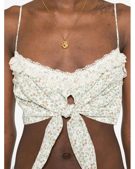 Ermanno Scervino White Floral Ruffled Top