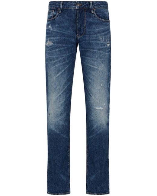Emporio Armani Schmale J06 Jeans im Distressed-Look in Blue für Herren
