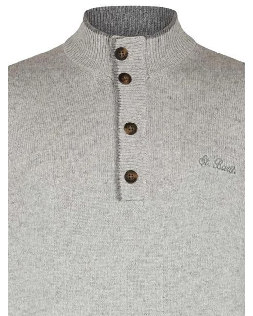 Mc2 Saint Barth Gray Mock-Neck Button Sweater for men