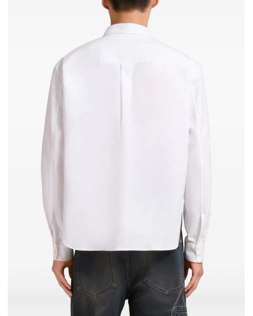 Marni White Cotton Oxford Shirt With Striped Pocket for men