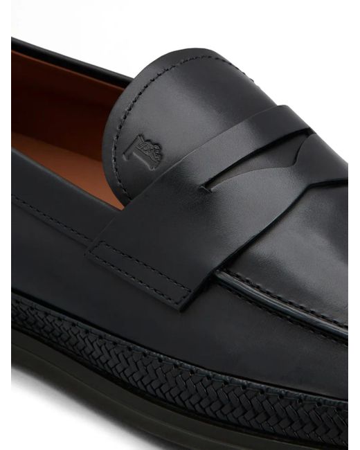 Tod's Black Leather Penny Loafers for men